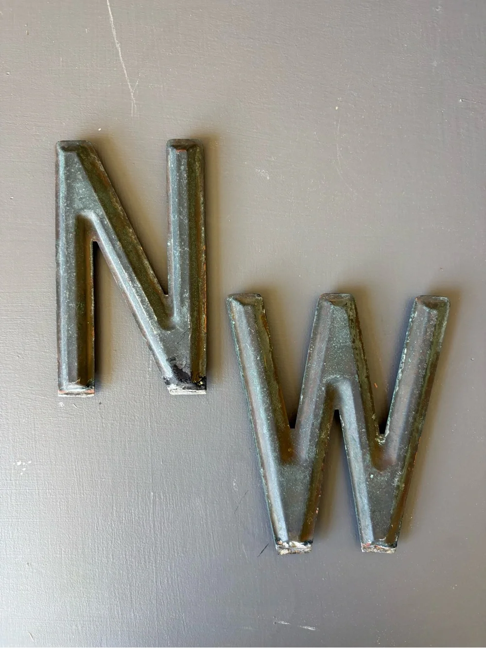 Distressed Metal Letter 'N' and 'W' Wall Decor - Black patina